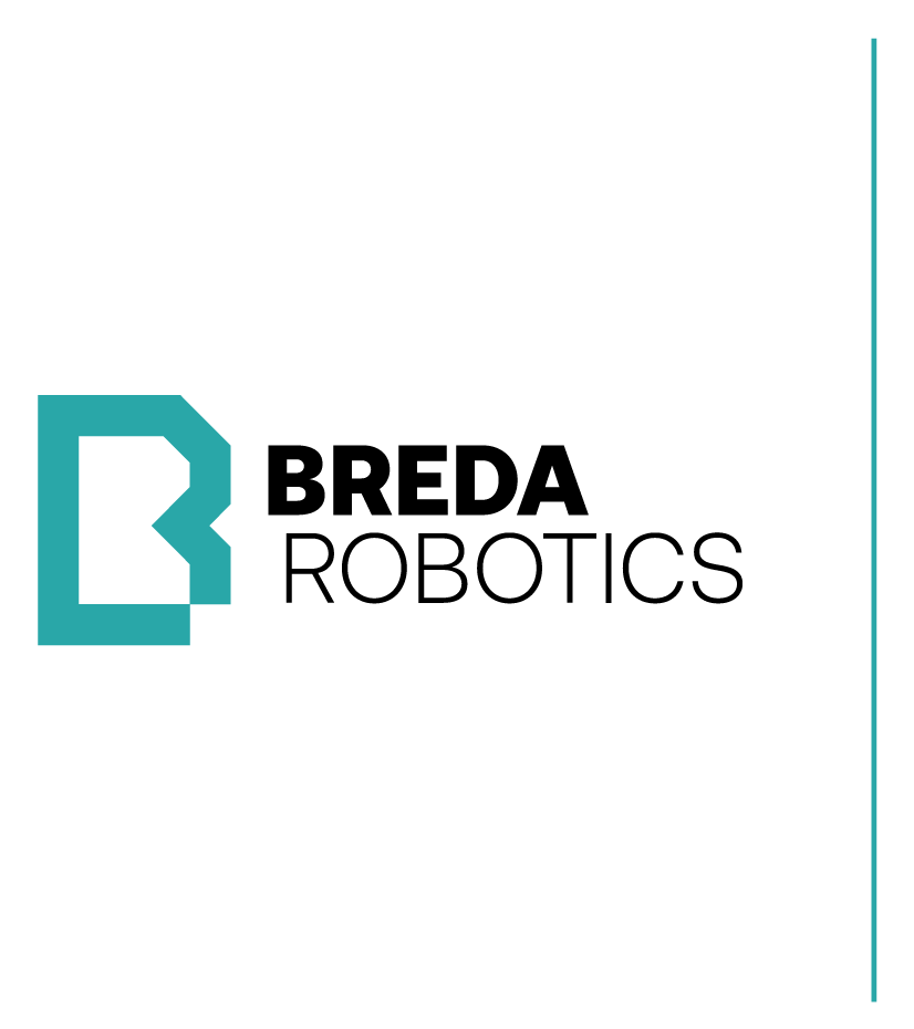 Het logo van Breda Robotics waarbij de naam links geflankeerd wordt door een grote groene letter B.