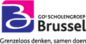 Zwarte letters op een witte achtergrond met de tekst 'Go scholengroep Brussel'. De descriptor: grenzeloos denken, samen doen.