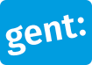 Witte letters in een blauwe rechthoek met de tekst: 'gent:'